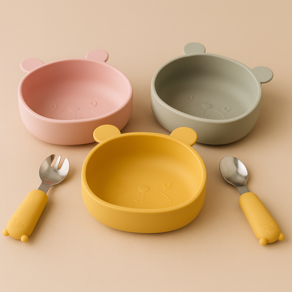 Bol en Silicone pour Bébé – Antidérapant, Forme Panda, Apprentissag